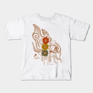 Retro Surreal Traffic Light with Daisies and Butterflies Kids T-Shirt